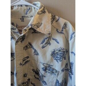 WOOLRICH Rugged Outdoorwear Fishing All Over Print Button Shirt 90s L